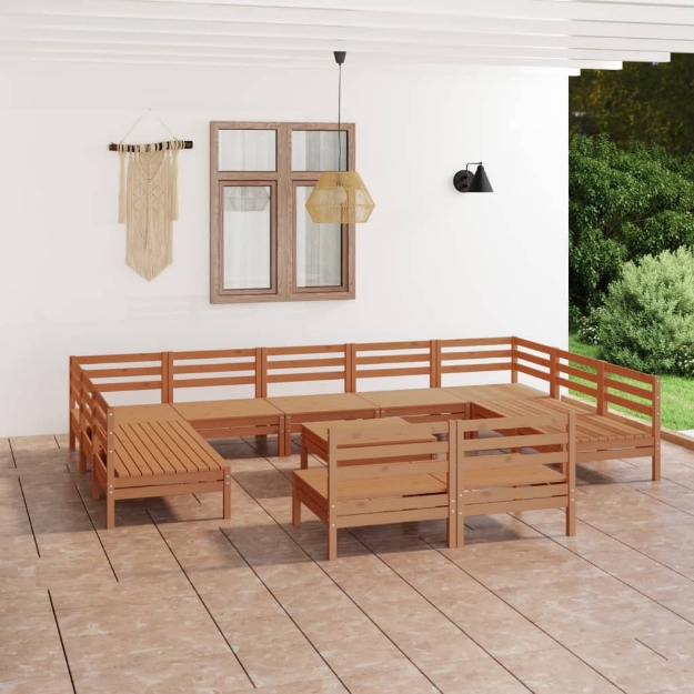Set Salotto da Giardino 12 pz in Legno Massello di Pino ambra