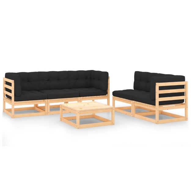 Set Divani Giardino 6 pz con Cuscini in Legno Massello di Pino
