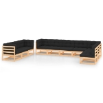 Set Salotto Giardino 10pz Cuscini Antracite Legno Massello Pino