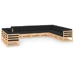 Set Salotto Giardino 11pz Cuscini Antracite Legno Massello Pino