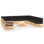 Set Salotto Giardino 12pz Cuscini Antracite Legno Massello Pino