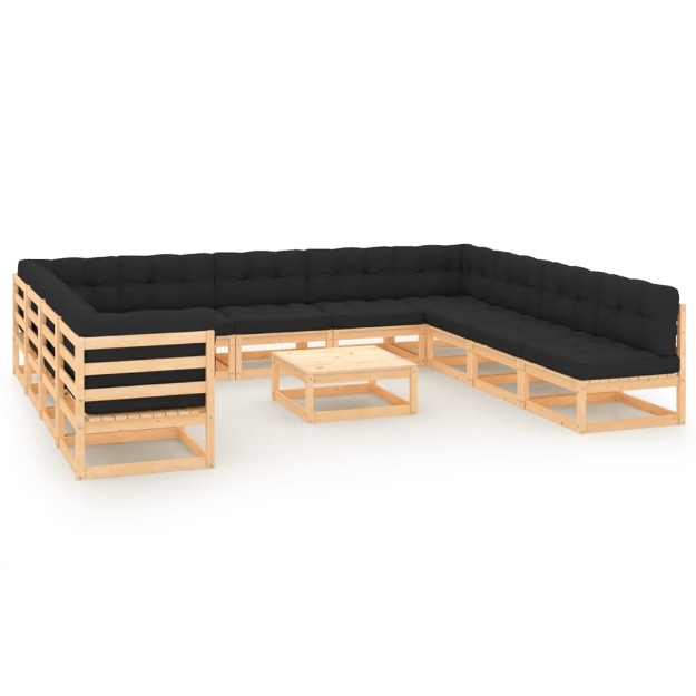 Set Salotto Giardino 12pz Cuscini Antracite Legno Massello Pino