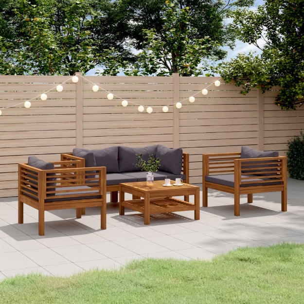 Set Divani da Giardino 5 pz con Cuscini in Massello di Acacia