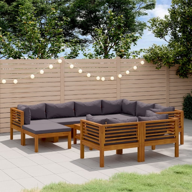 Set Divani da Giardino 10 pz con Cuscini in Massello di Acacia