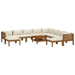 Set Divani da Giardino 11 pz con Cuscini Crema in Legno Acacia