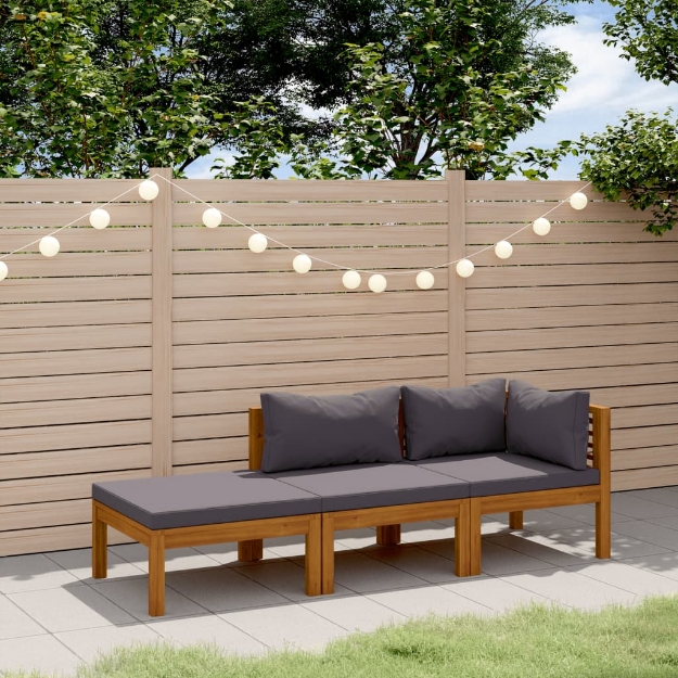 Set Divani da Giardino 3 pz con Cuscini in Massello di Acacia