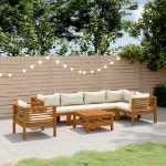 Set Divani da Giardino 7 pz con Cuscini Crema in Legno Acacia
