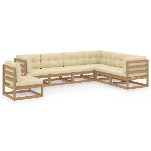 Set Salotto Giardino e Cuscini 7 pz Legno Massello Pino Ambra