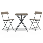 Set Pieghevole da Bistrò 3 pz Grigio in Polyrattan
