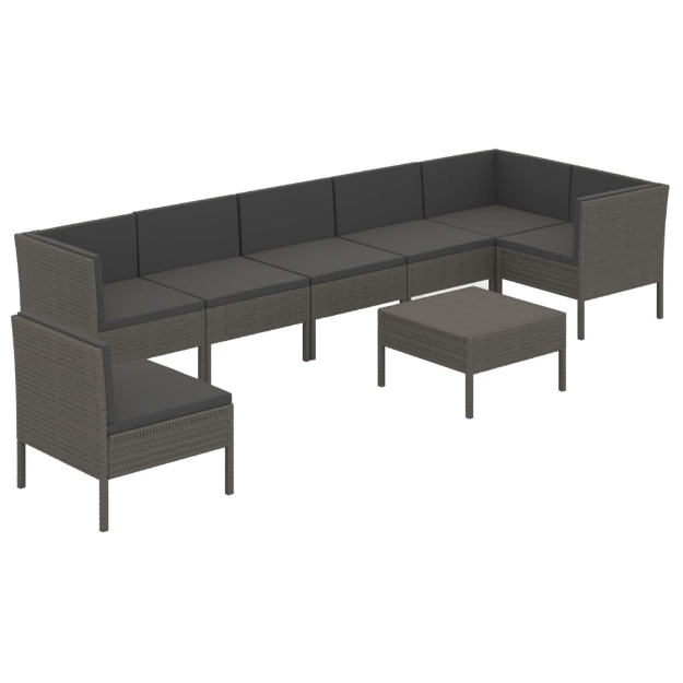 Set Divani da Giardino 8 pz con Cuscini in Polyrattan Grigio