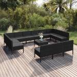 Set Divani da Giardino 14 pz con Cuscini in Polyrattan Nero