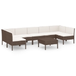 Set Divani da Giardino 8 pz con Cuscini in Polyrattan Marrone