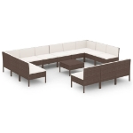 Set Divani da Giardino 14 pz con Cuscini in Polyrattan Marrone