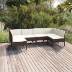 Set Divani da Giardino 6 pz con Cuscini in Polyrattan Marrone