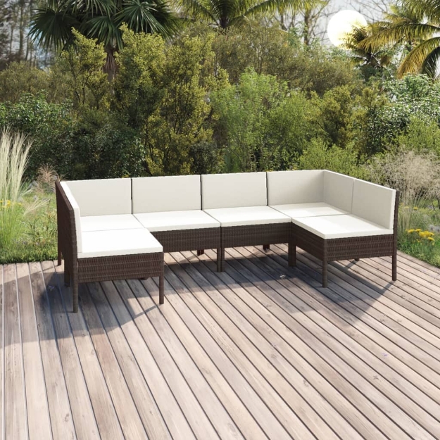 Set Divani da Giardino 6 pz con Cuscini in Polyrattan Marrone