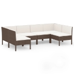 Set Divani da Giardino 6 pz con Cuscini in Polyrattan Marrone