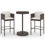 Set Bar da Giardino 3 pz con Cuscini Polyrattan Marrone