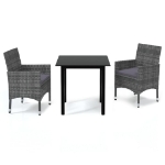 Set da Pranzo per Giardino 3 pz con Cuscini Polyrattan Grigio