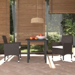 Set da Pranzo da Giardino 3pz con Cuscini in Polyrattan Marrone
