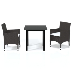 Set da Pranzo da Giardino 3pz con Cuscini in Polyrattan Marrone