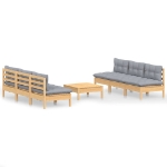 Set Divani da Giardino 7 pz con Cuscini Grigi Massello di Pino
