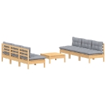 Set Divani da Giardino 7 pz con Cuscini Grigi Massello di Pino