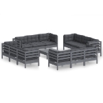 Set Divani da Giardino 13 pz con Cuscini Antracite Legno di Pino