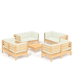 Set Salotto da Giardino 9 pz con Cuscini Crema in Legno di Pino