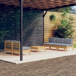 Set Divani da Giardino 6 pz con Cuscini Grigi Massello di Pino