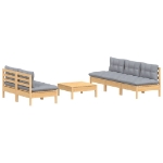 Set Divani da Giardino 6 pz con Cuscini Grigi Massello di Pino