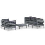 Set Divani da Giardino 6 pz con Cuscini Antracite Legno di Pino
