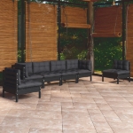 Set Salotto da Giardino 7pz con Cuscini Legno Massello di Pino