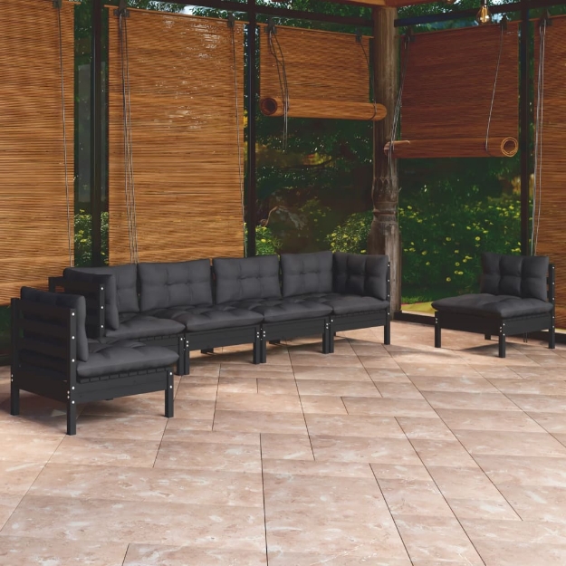 Set Salotto da Giardino 7pz con Cuscini Legno Massello di Pino