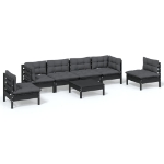 Set Salotto da Giardino 7pz con Cuscini Legno Massello di Pino
