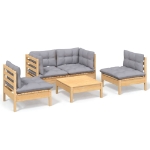 Set Divani da Giardino 5 pz con Cuscini Grigi Massello di Pino