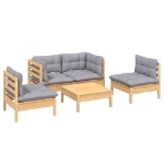 Set Divani da Giardino 5 pz con Cuscini Grigi Massello di Pino