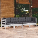 Set Salotto da Giardino 4 pz con Cuscini Legno Massello di Pino