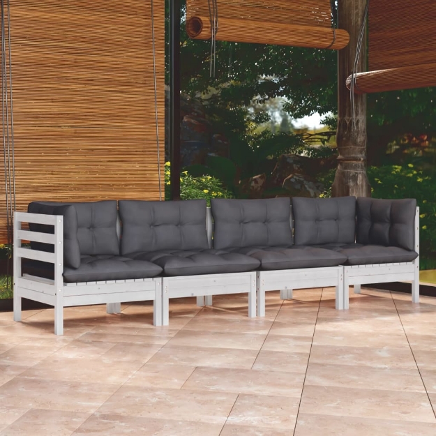 Set Salotto da Giardino 4 pz con Cuscini Legno Massello di Pino