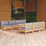 Set Divani da Giardino 8 pz con Cuscini Grigi Massello di Pino