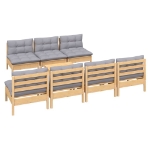 Set Divani da Giardino 8 pz con Cuscini Grigi Massello di Pino
