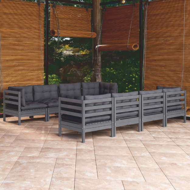Set Salotto Giardino con Cuscini 9 pz in Legno Massello di Pino
