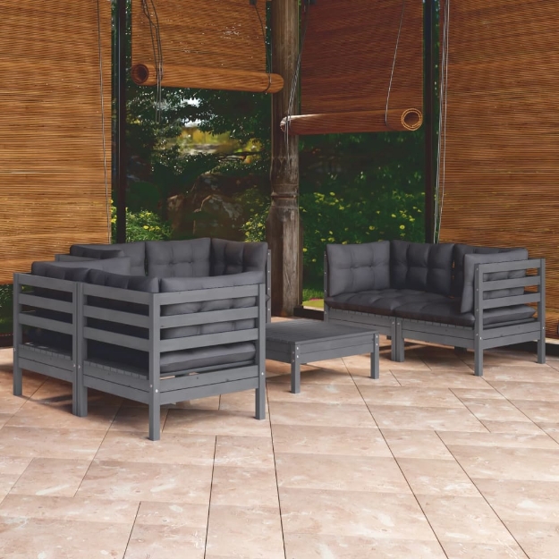 Set Salotto da Giardino 7pz con Cuscini Legno Massello di Pino