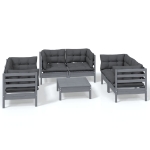 Set Salotto da Giardino 7pz con Cuscini Legno Massello di Pino