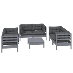 Set Salotto da Giardino 7pz con Cuscini Legno Massello di Pino