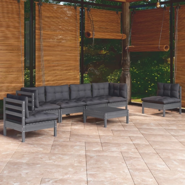 Set Salotto da Giardino 7pz con Cuscini Legno Massello di Pino