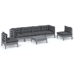 Set Salotto da Giardino 7pz con Cuscini Legno Massello di Pino