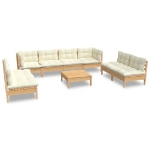 Set Divani da Giardino 9 pz con Cuscini Crema in Massello di Pino