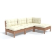 Set Salotto Giardino 4pz con Cuscini Marrone Ambra Legno Pino