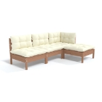 Set Salotto Giardino 4pz con Cuscini Marrone Ambra Legno Pino