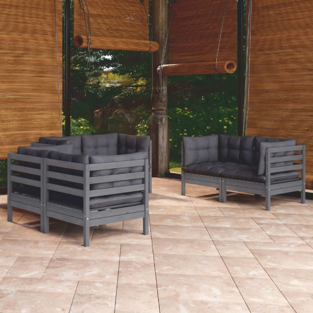 Set Salotto da Giardino 6 pz con Cuscini Legno Massello di Pino